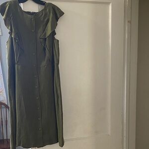 J Crew Olive Green Ruffle Dress. Sz 16